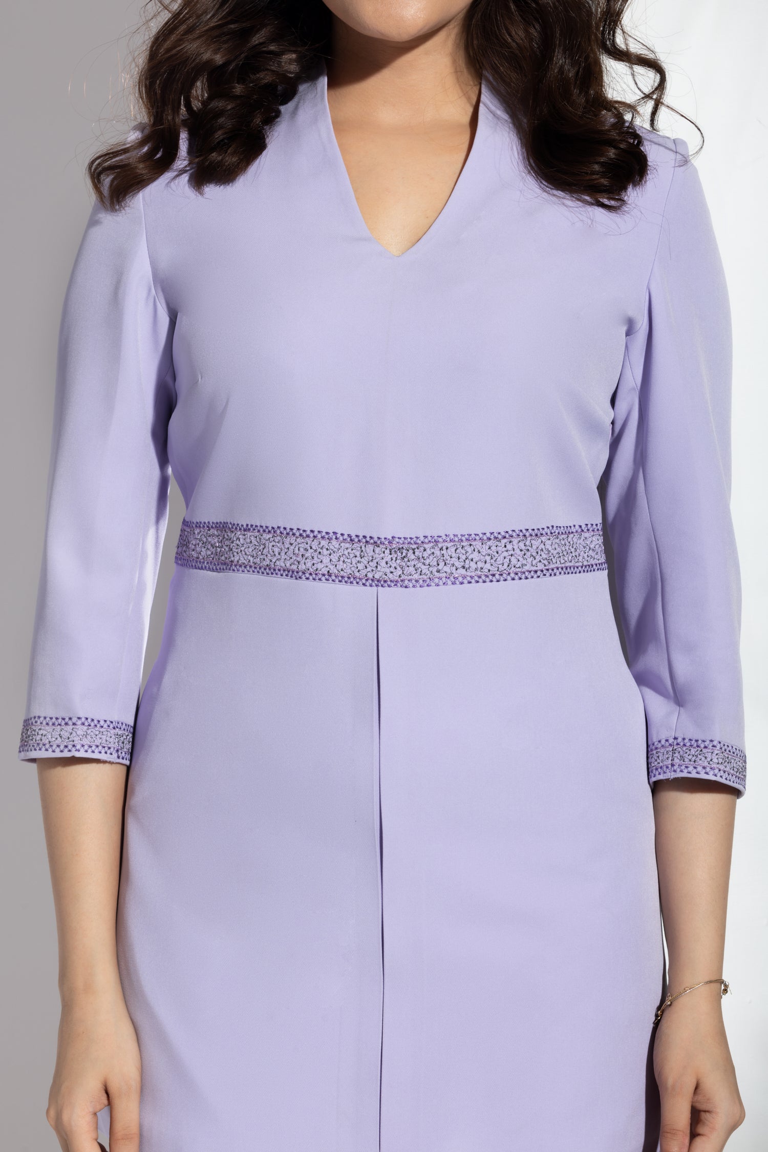 French Lilac V-Neck Embroidered Top And Pants