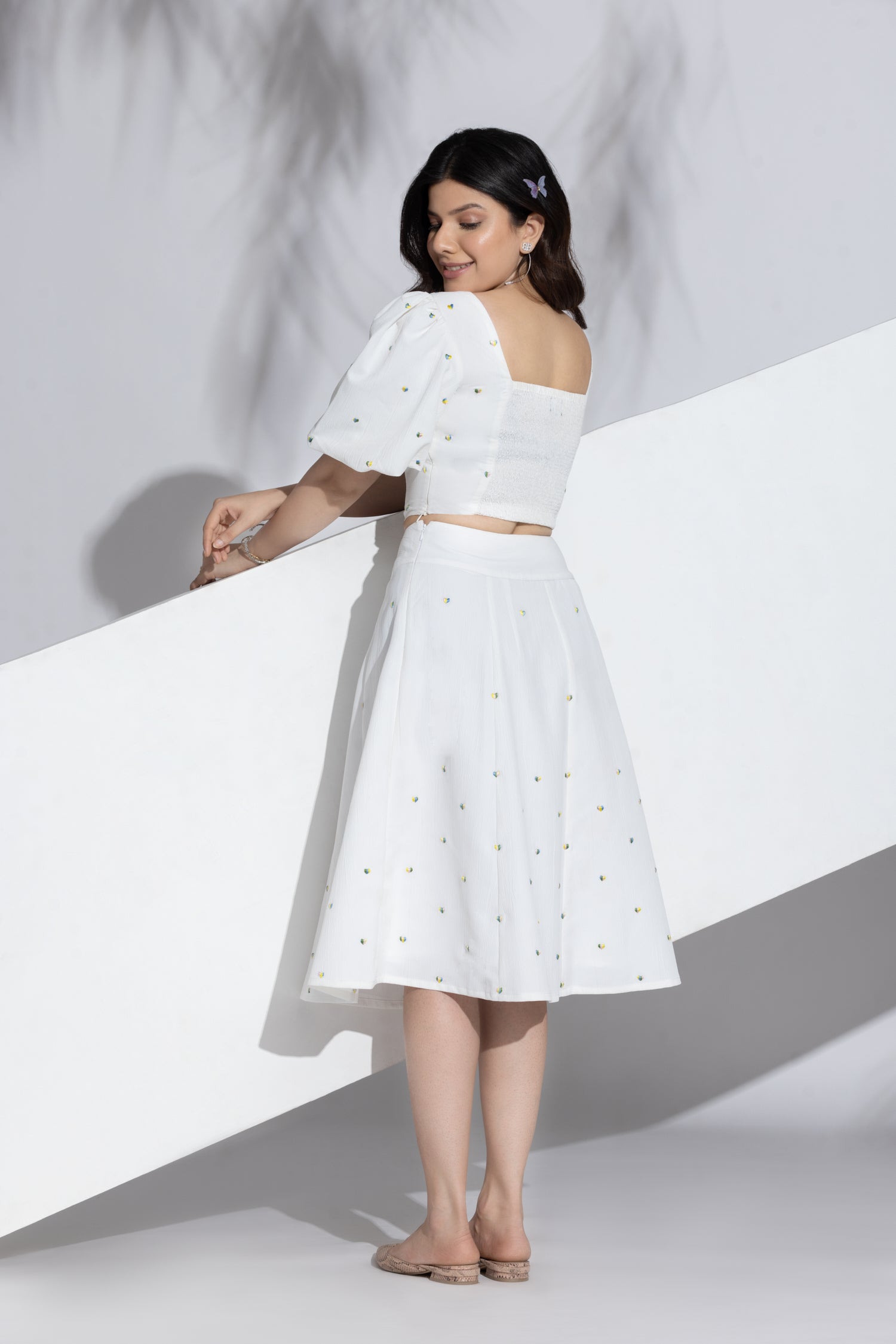 Romance heart Smocked Crop Top (puffed sleeves) with Skirt
