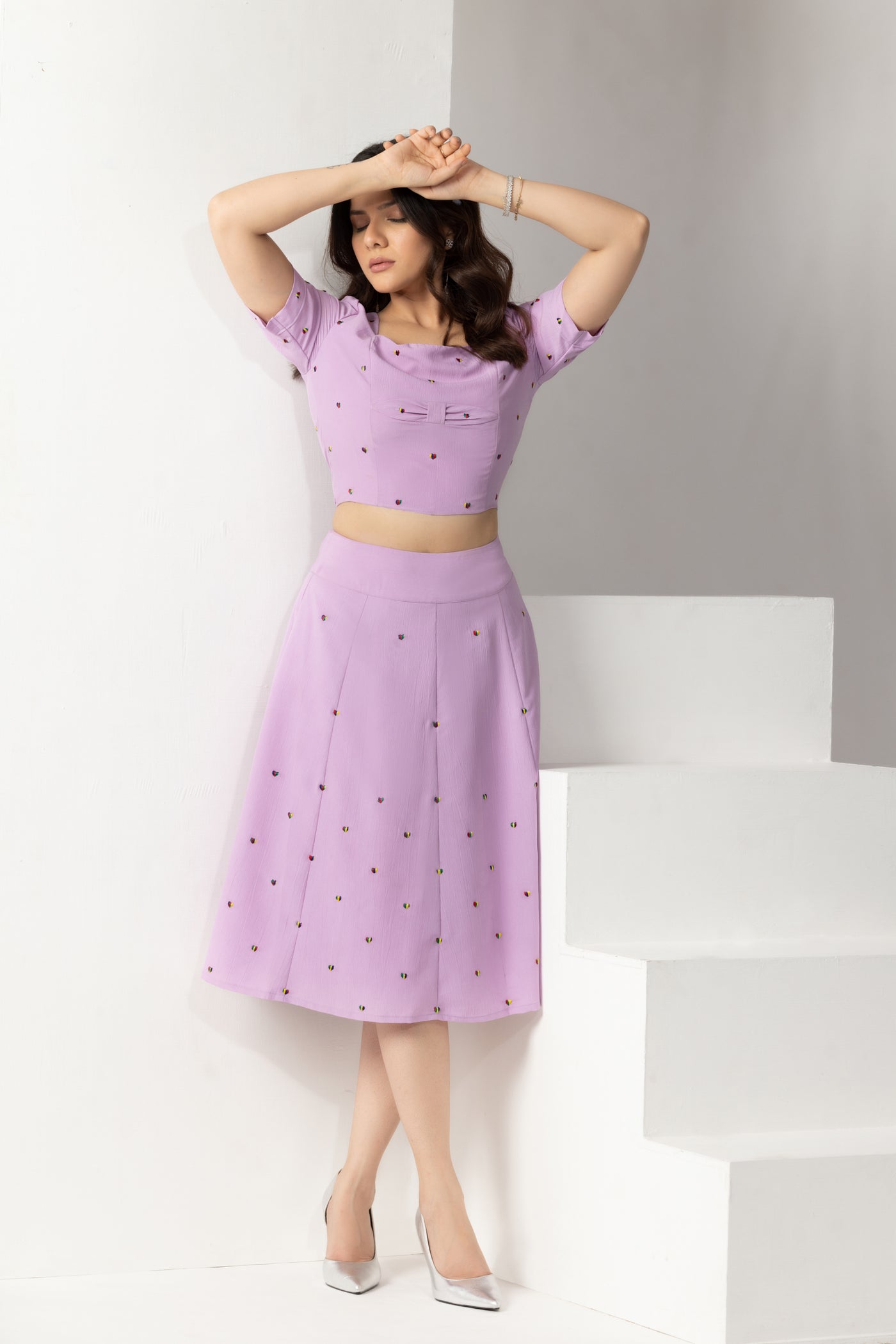 Elsie heart Smocked Crop Top (Half sleeves) with Skirt