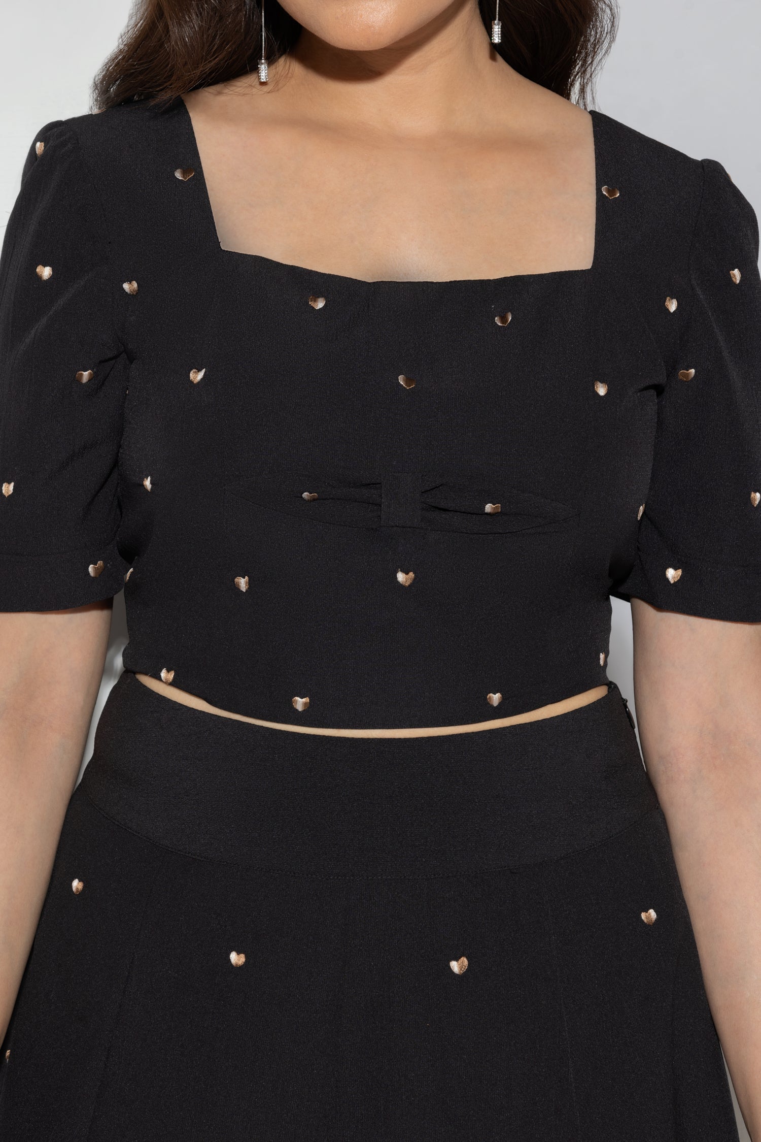 Black heart Smocked Crop Top (half sleeves) with Skirt