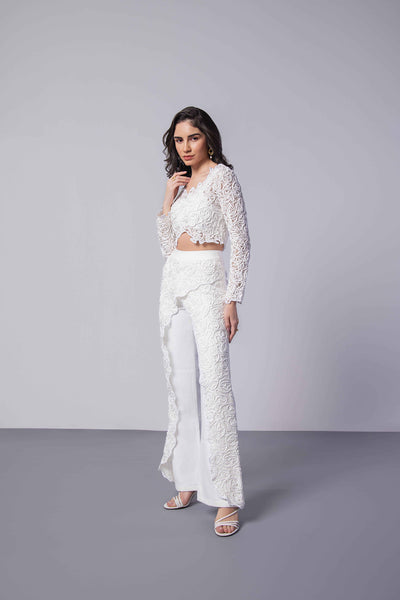 Romance Textured Full sleeves Crop Top and Pants