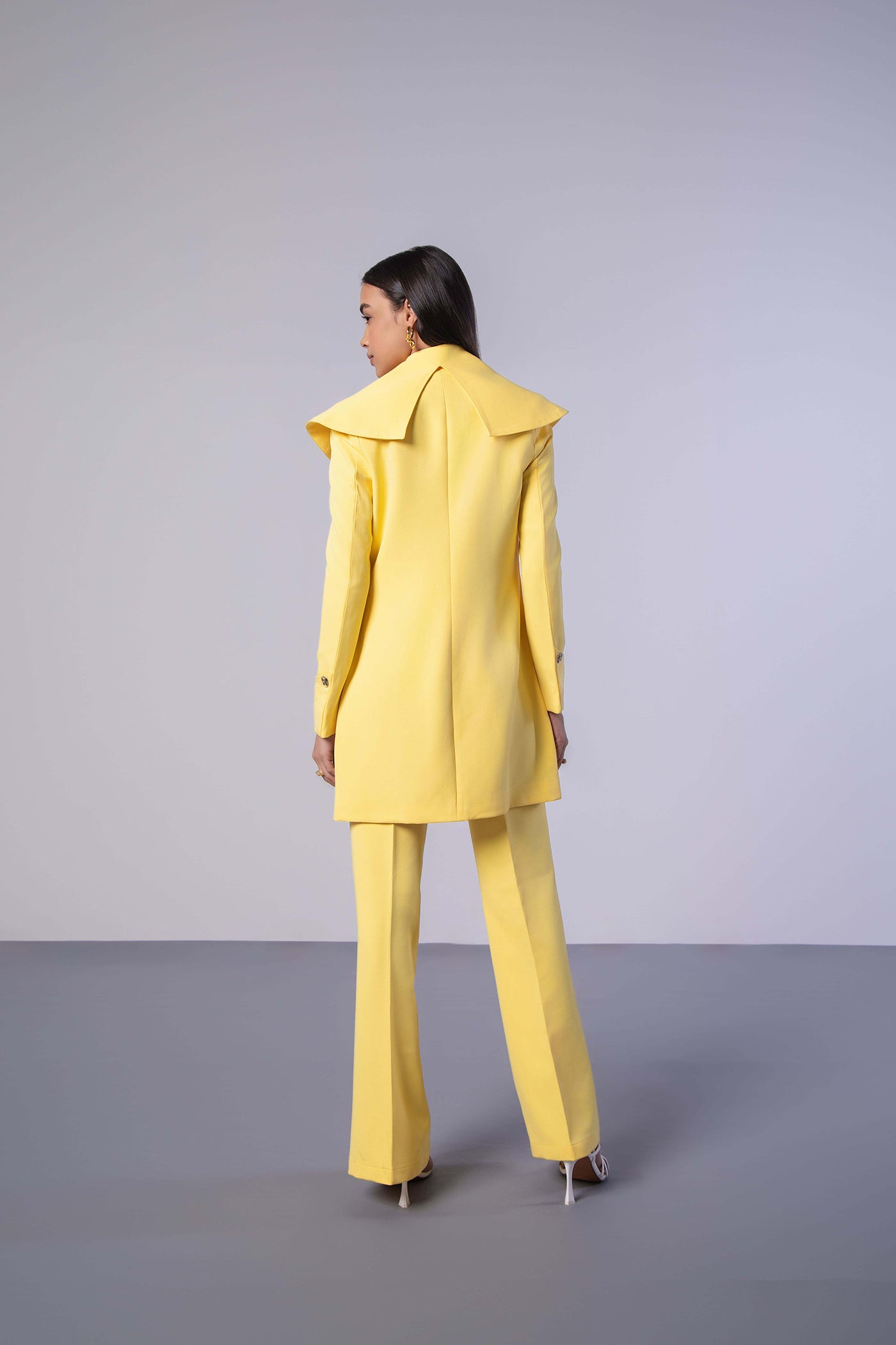 Yellow Trench Coat with Crop Top and Pants