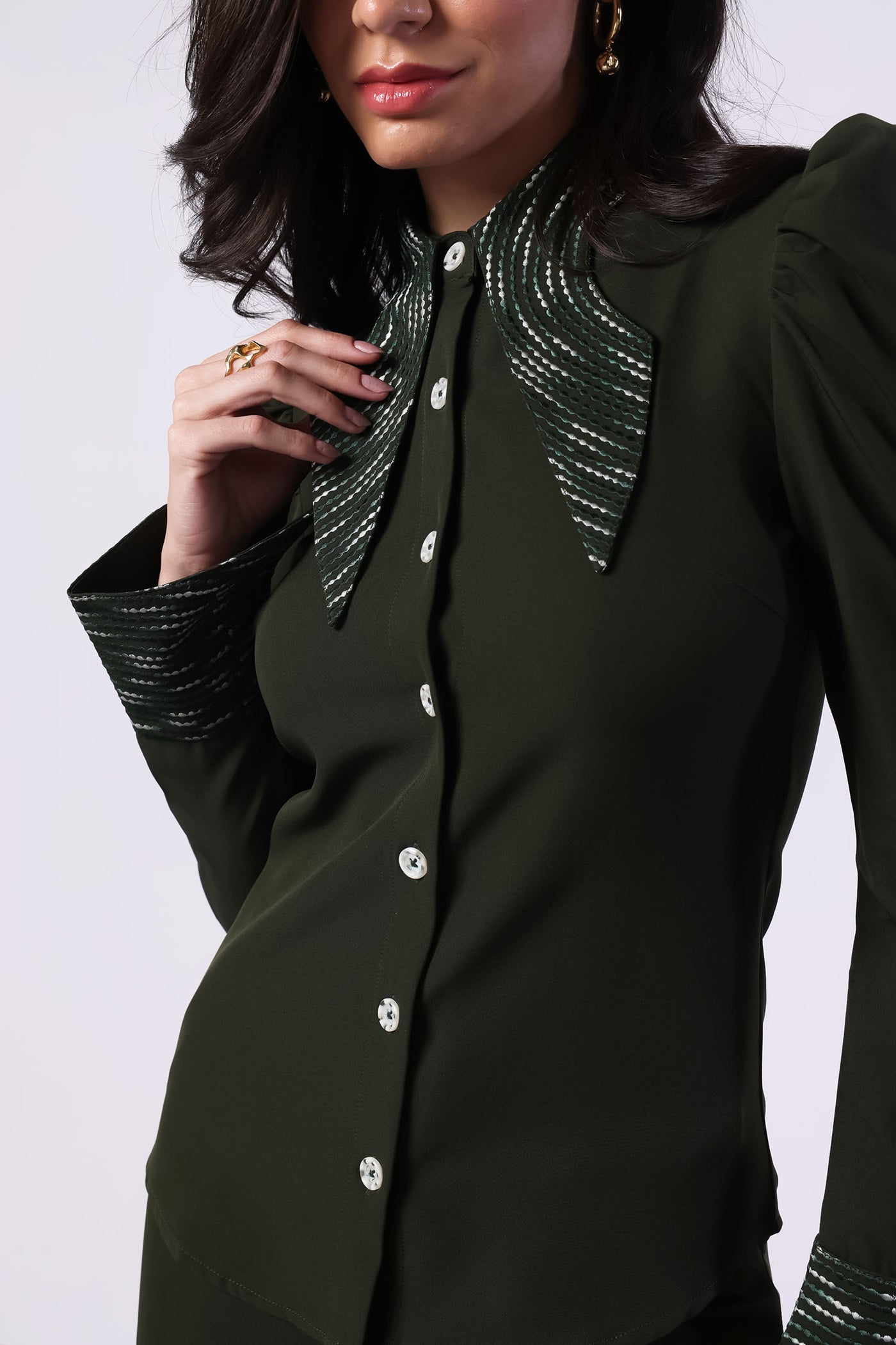 Military Green Embroidered Shirt