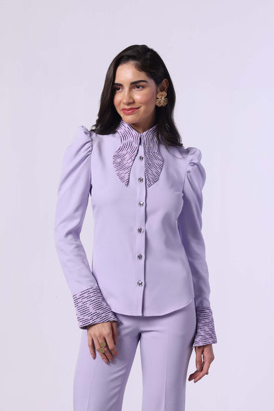 French Lilac Embroidered Shirt