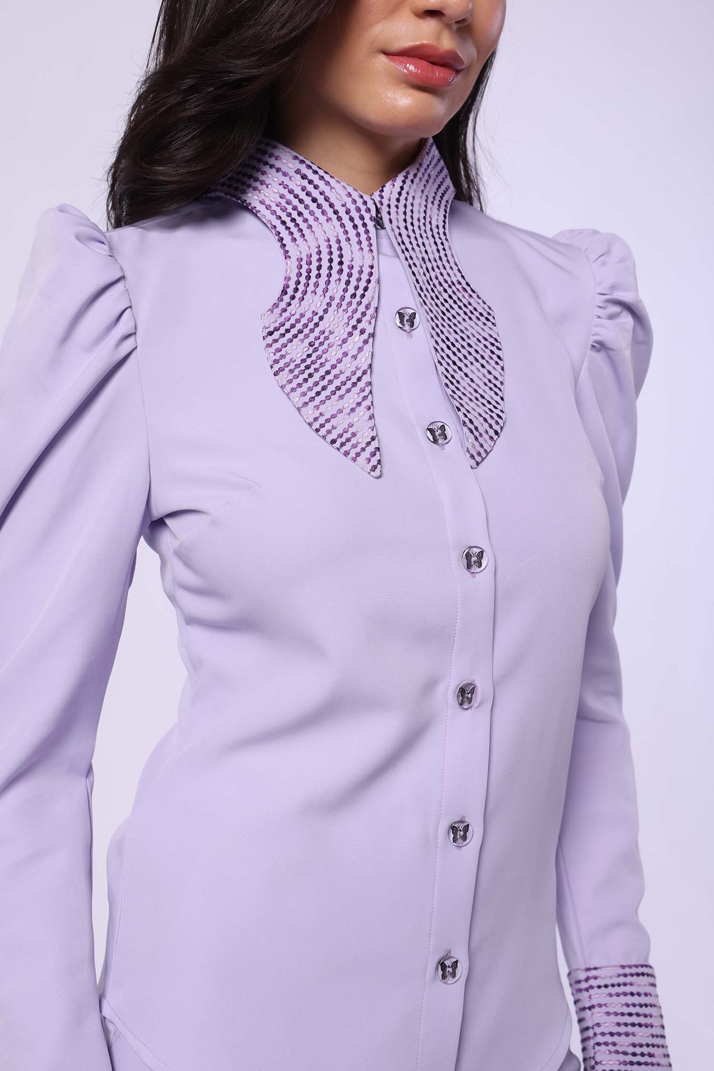 French Lilac Embroidered Shirt