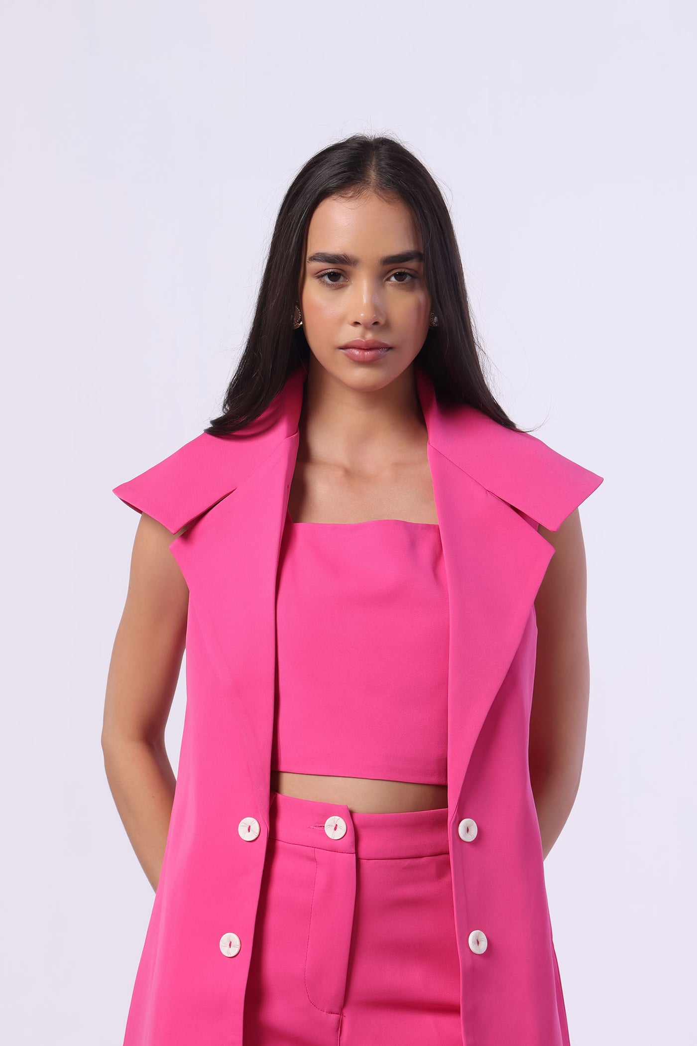 Hot Pink Trench Coat (Sleeveless)