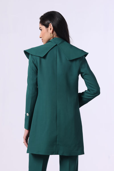 Bottle Green Trench Coat with Crop Top and Pants