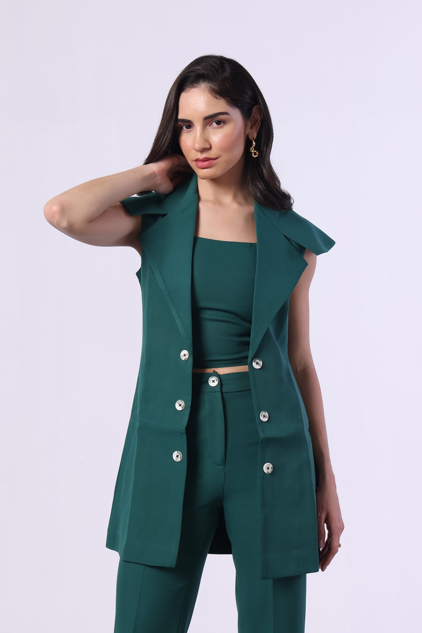 Bottle Green Trench Coat (Sleeveless)