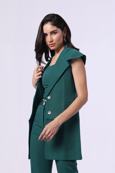 Bottle Green Trench Coat (Sleeveless)