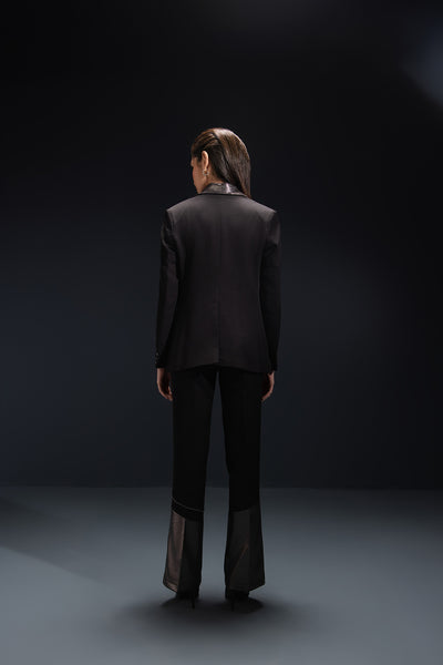 Black Shimmer Panelled Blazer Set With Trousers