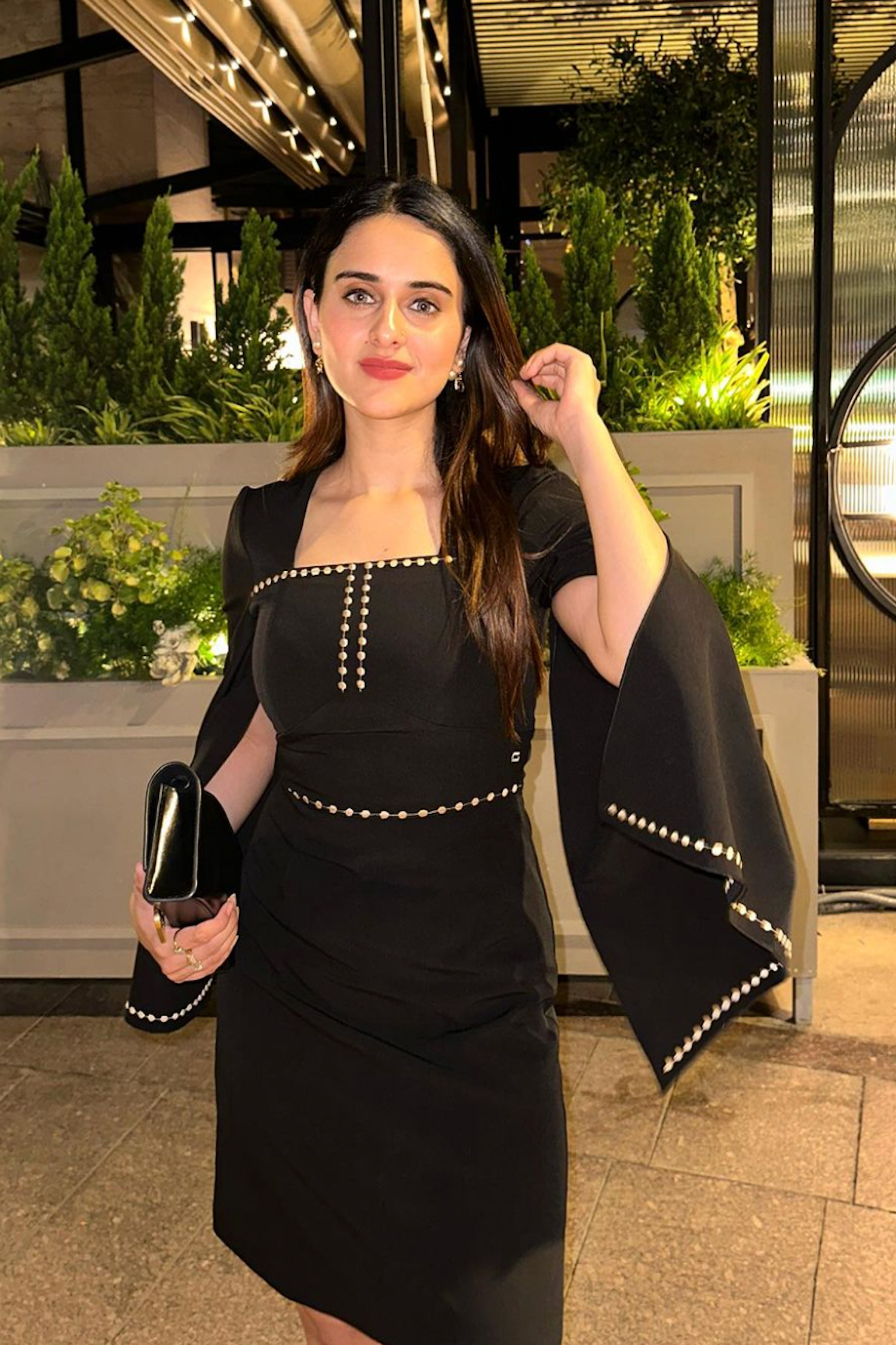 Aashi Wadhwa In Black Embroidered Cape Slit Dress