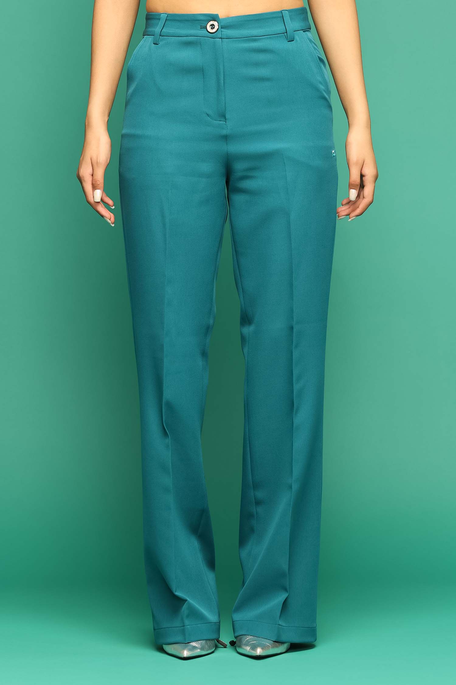 Buy Teal blue Trousers & Pants for Women by Kryptic Online | Ajio.com