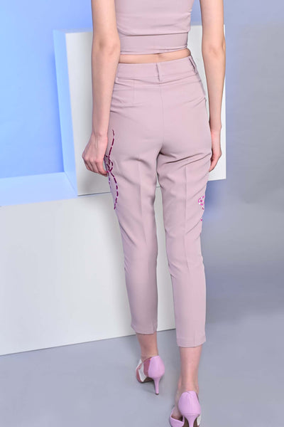 Blossom Pink Embroidered Slim Leg Trouser