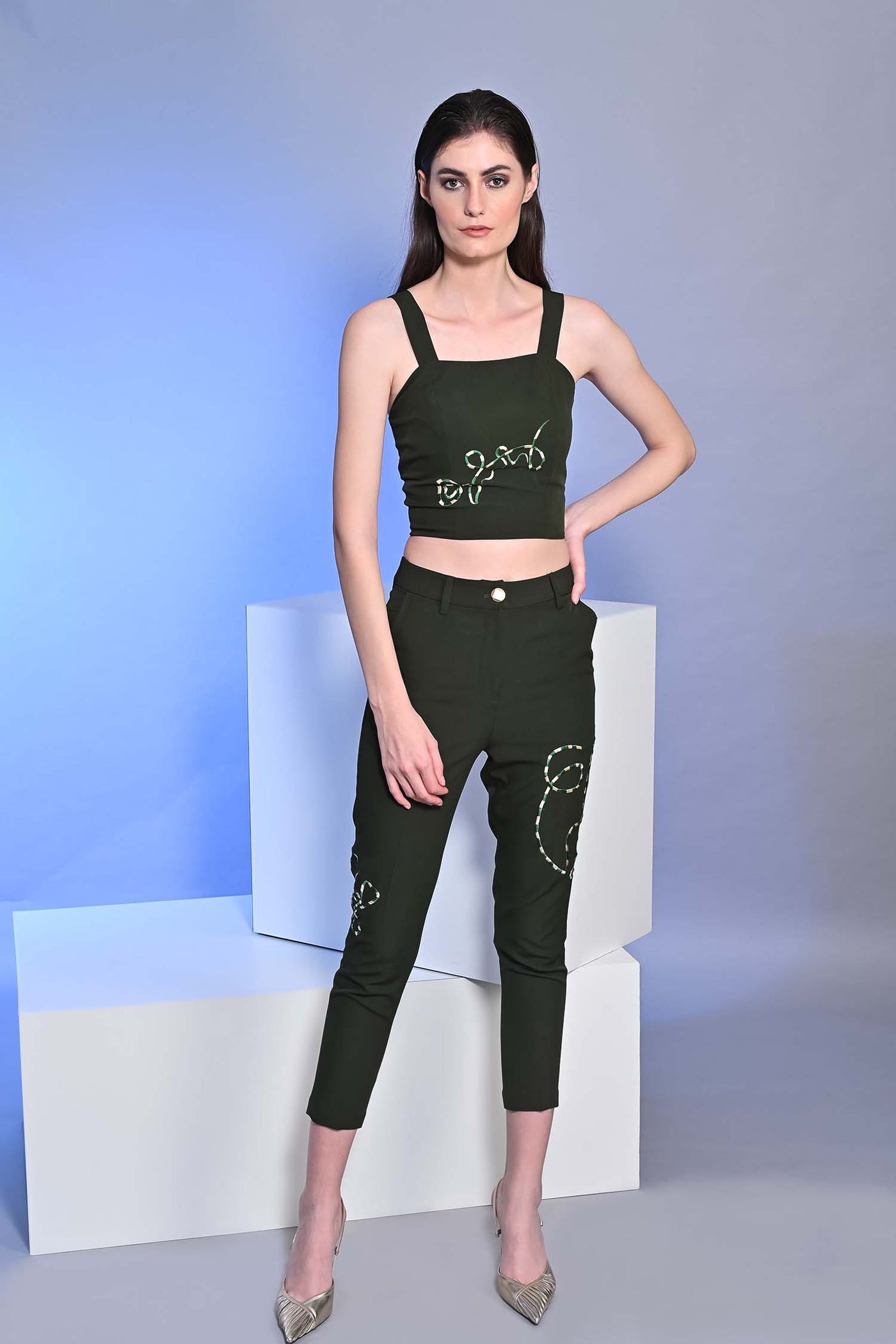 Juniper Green Embroidered Crop Top