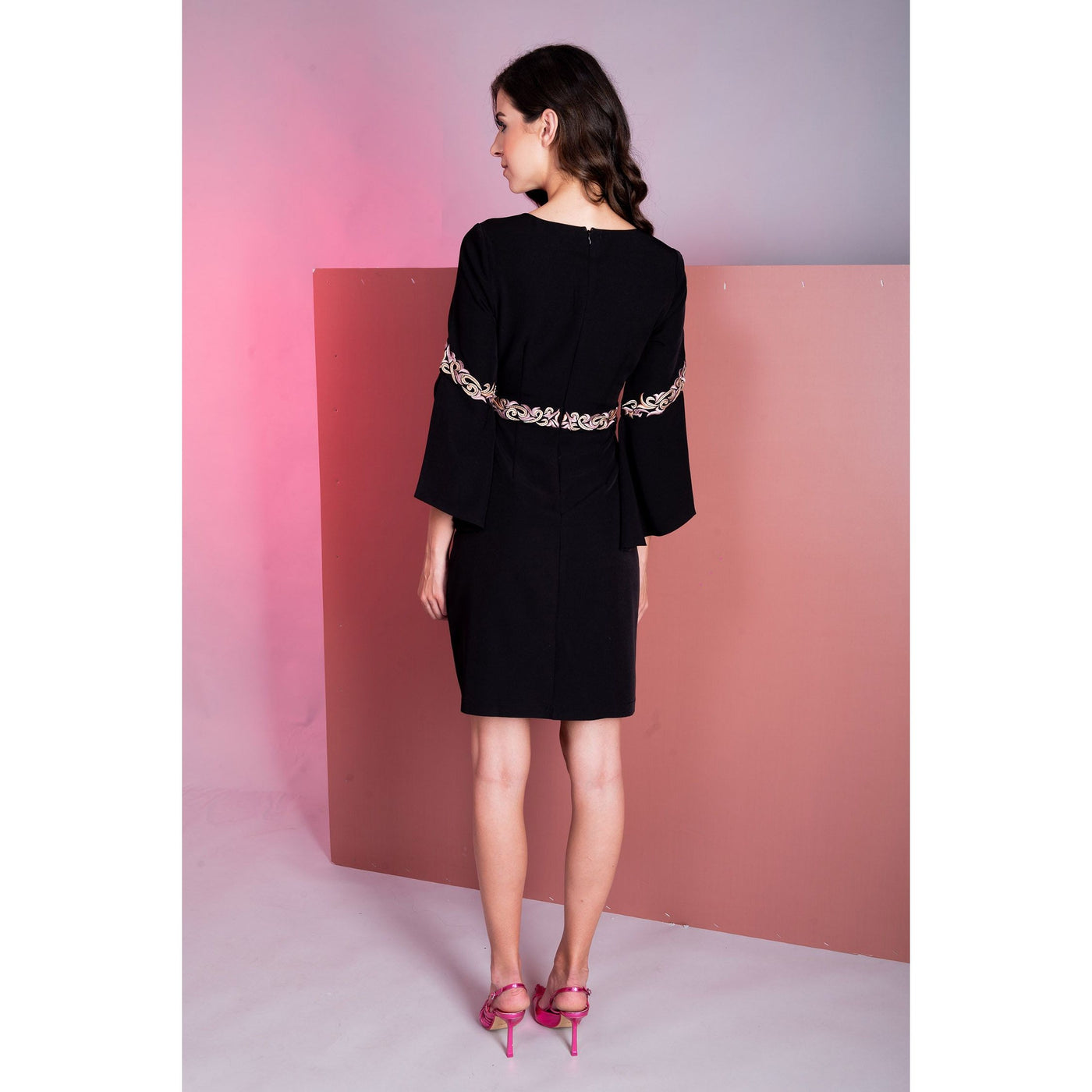 Black Embroidery Cape Sleeve Dress