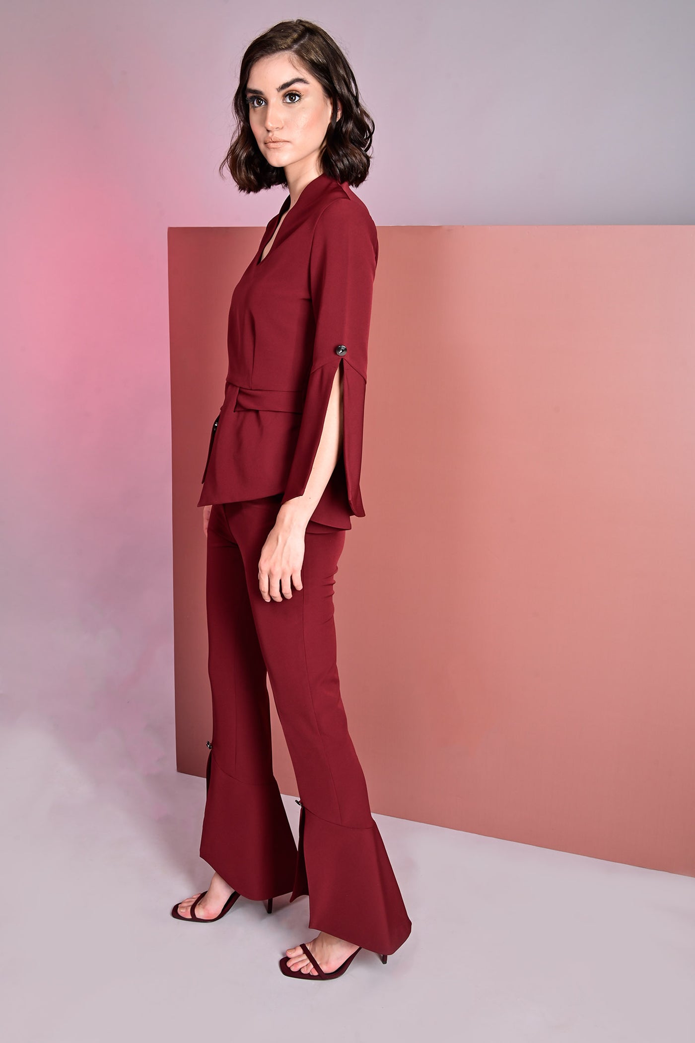 Sanguine Cape Sleeves Top With Trousers