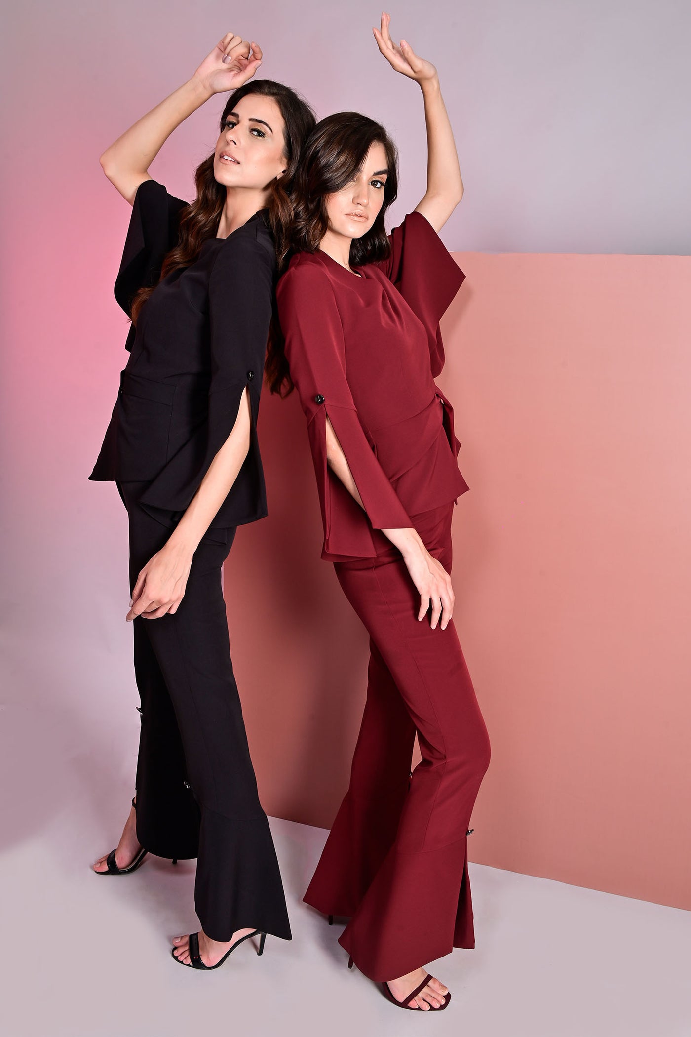 Sanguine Cape Sleeves Top With Trousers