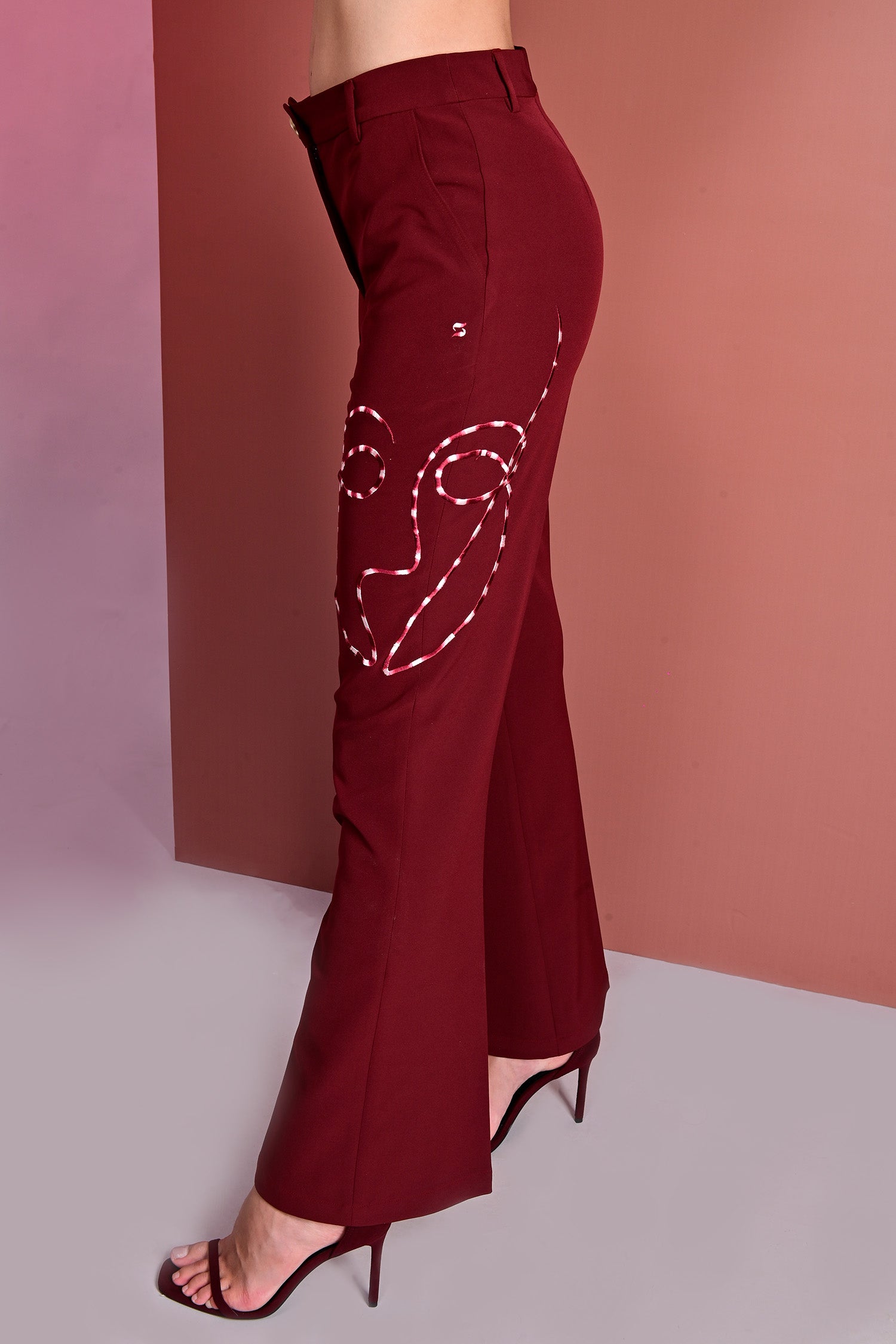 Sanguine Embroidered Flared High Waist Trousers