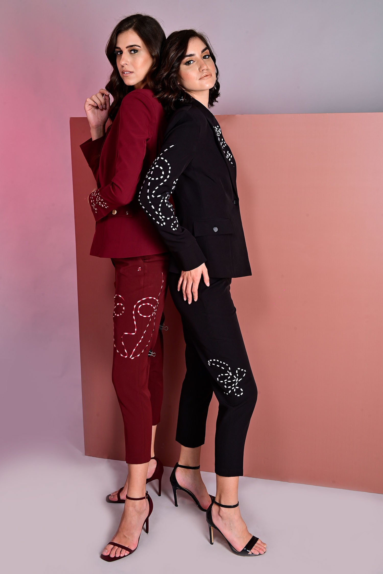 Sanguine Embroidered Blazer With Crop Top And Slim Fit Pants