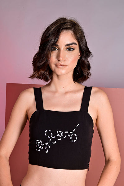 Black Embroidered Crop Top