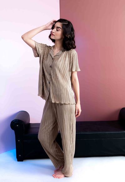 Bourbon Crinkled Half Sleeves Shirt With Pajama