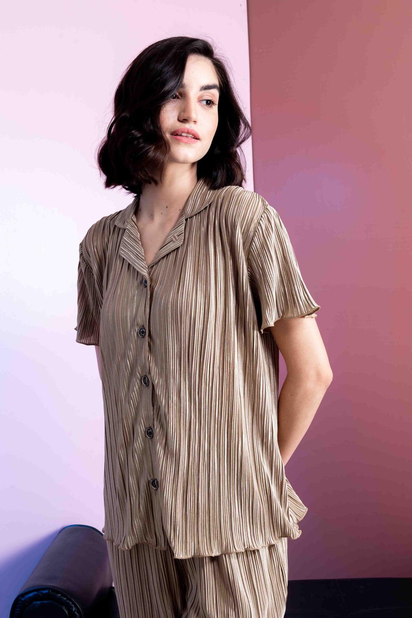 Bourbon Crinkled Half Sleeves Shirt With Pajama