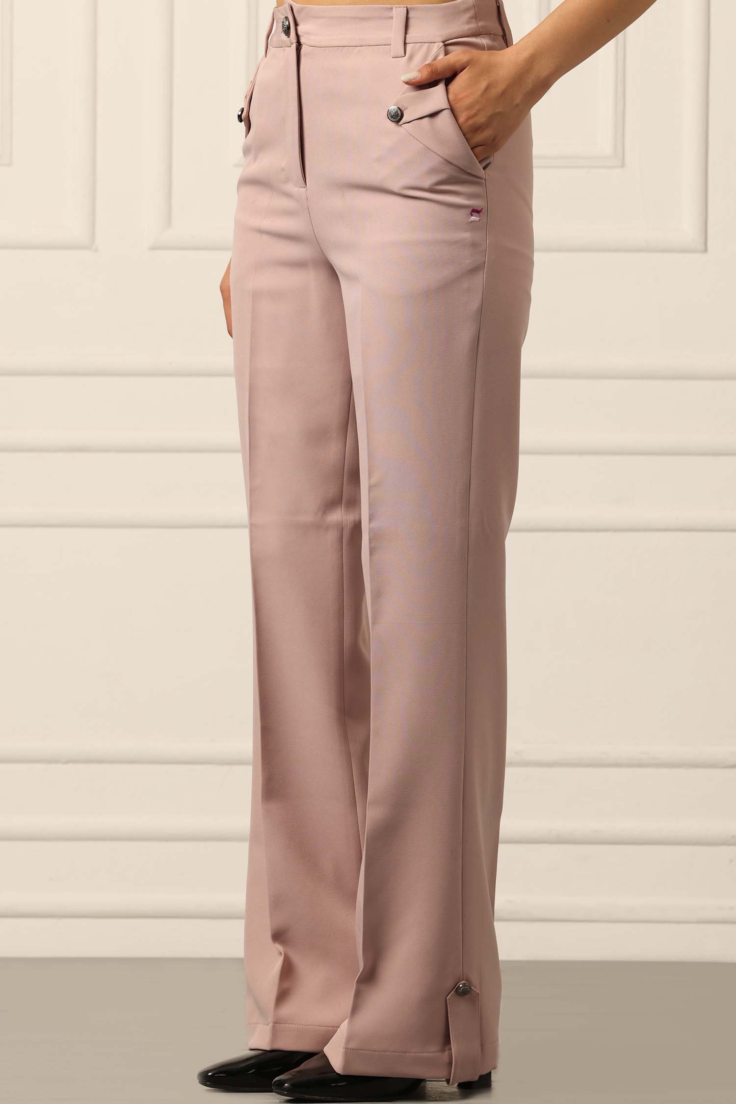 Blossom Pink Flared Trousers With Box Pocket Flap