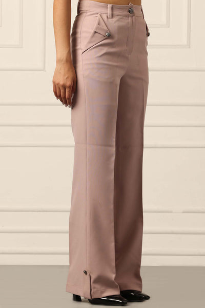 Blossom Pink Flared Trousers With Box Pocket Flap