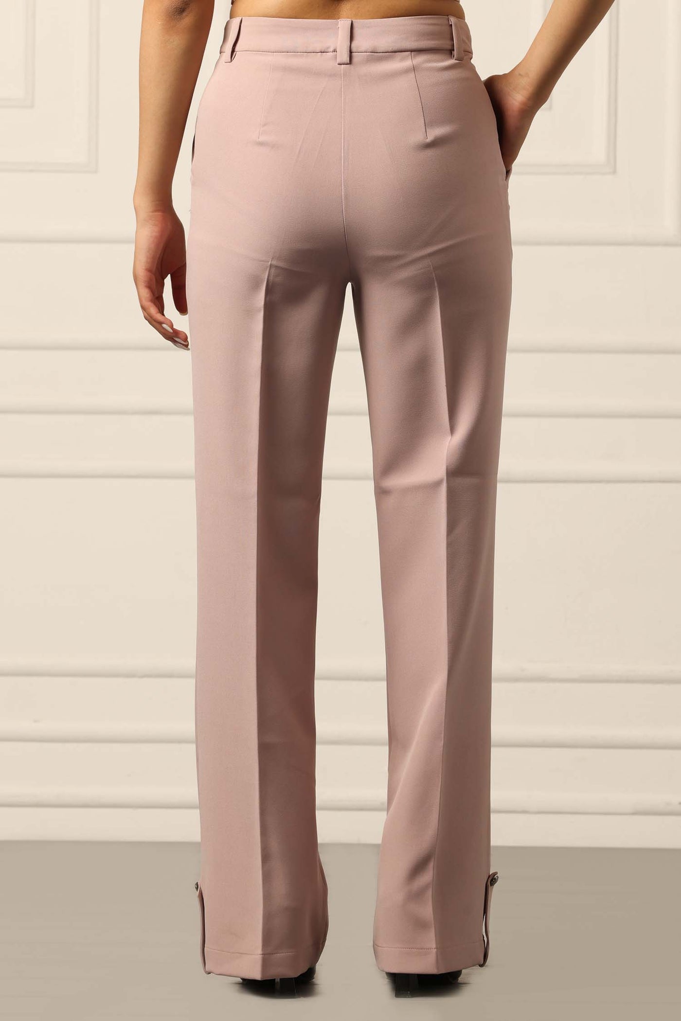 Blossom Pink Flared Trousers With Box Pocket Flap