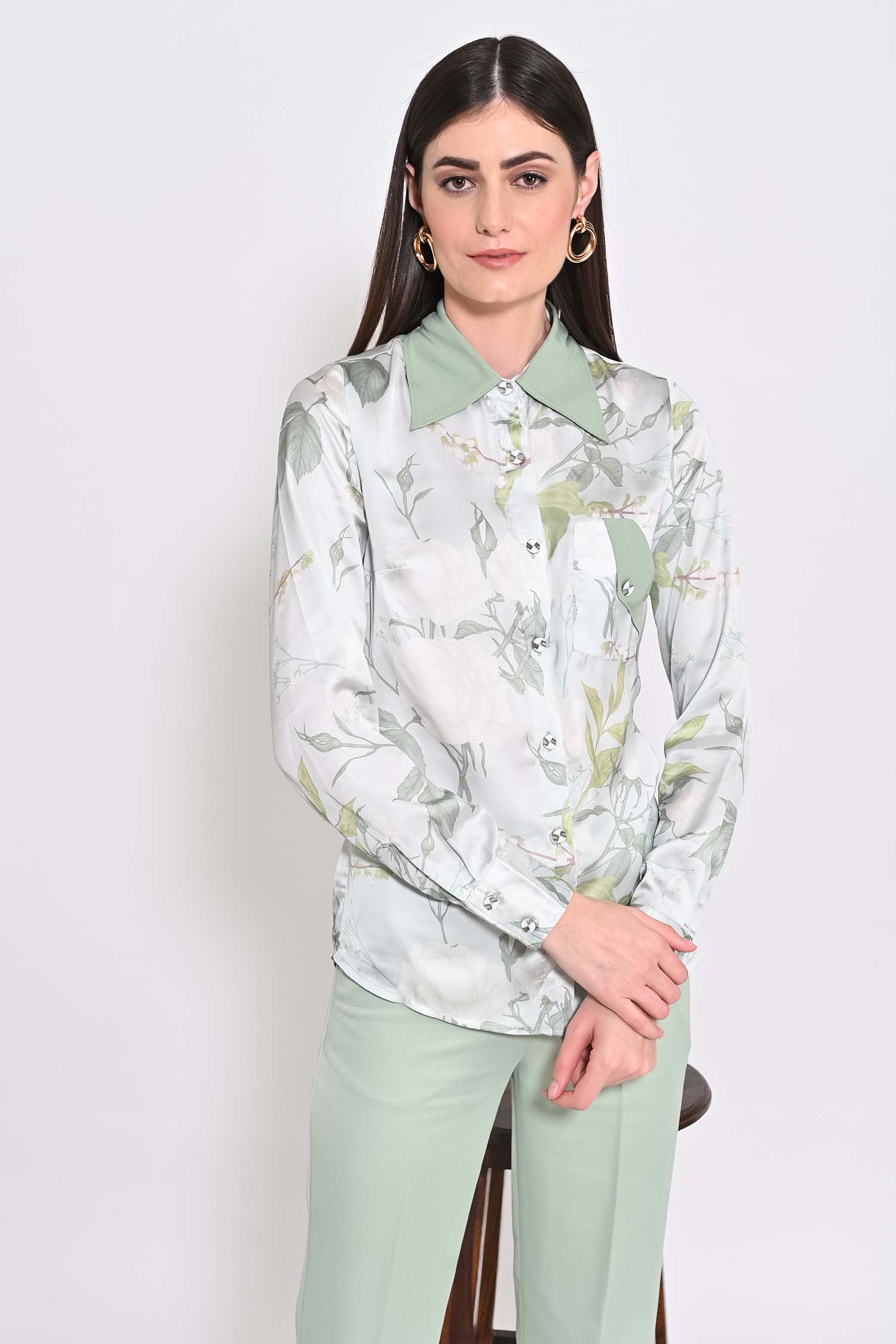 Norway Printed Shirt With Pixie Green Flared Trousers