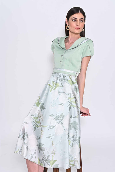 Pixie Green Norway Printed Long Flared Dress