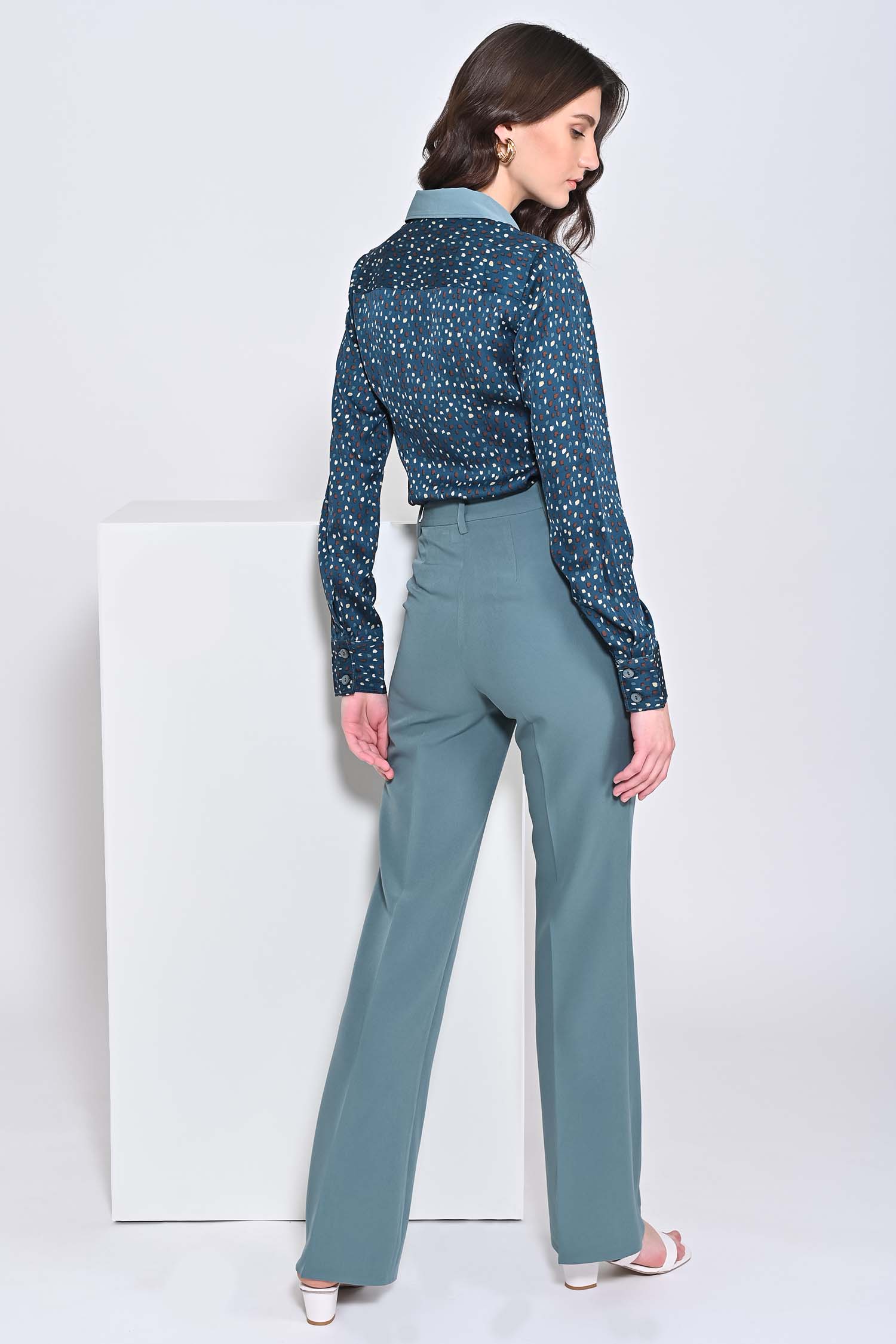 Mosque Printed Shirt With Neptune Green Flared Trousers