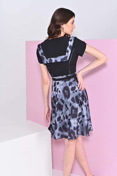 Pebble Black printed short flared dress