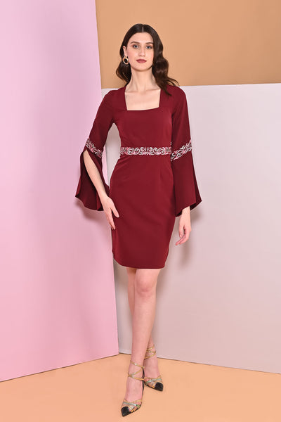 Sanguine Embroidery Cape Sleeve Dress