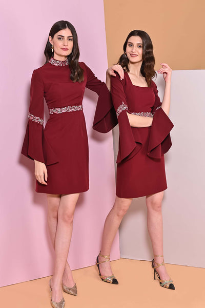 Sanguine Embroidery Cape Sleeve Dress