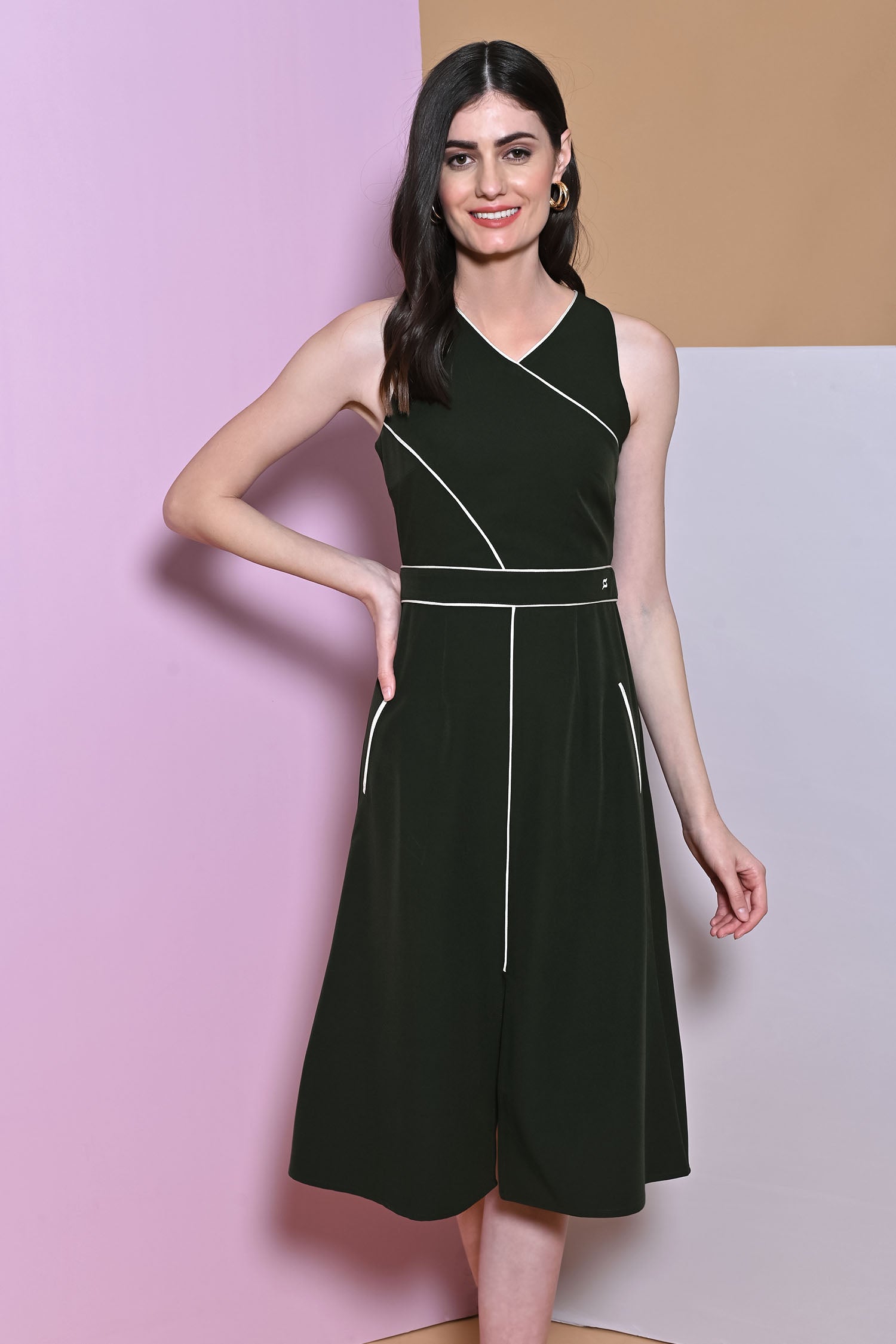 A-Line Juniper Green Slit Dress