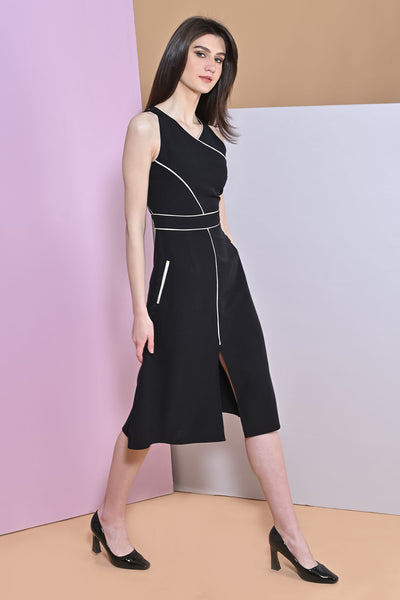 A-Line Black Slit Dress