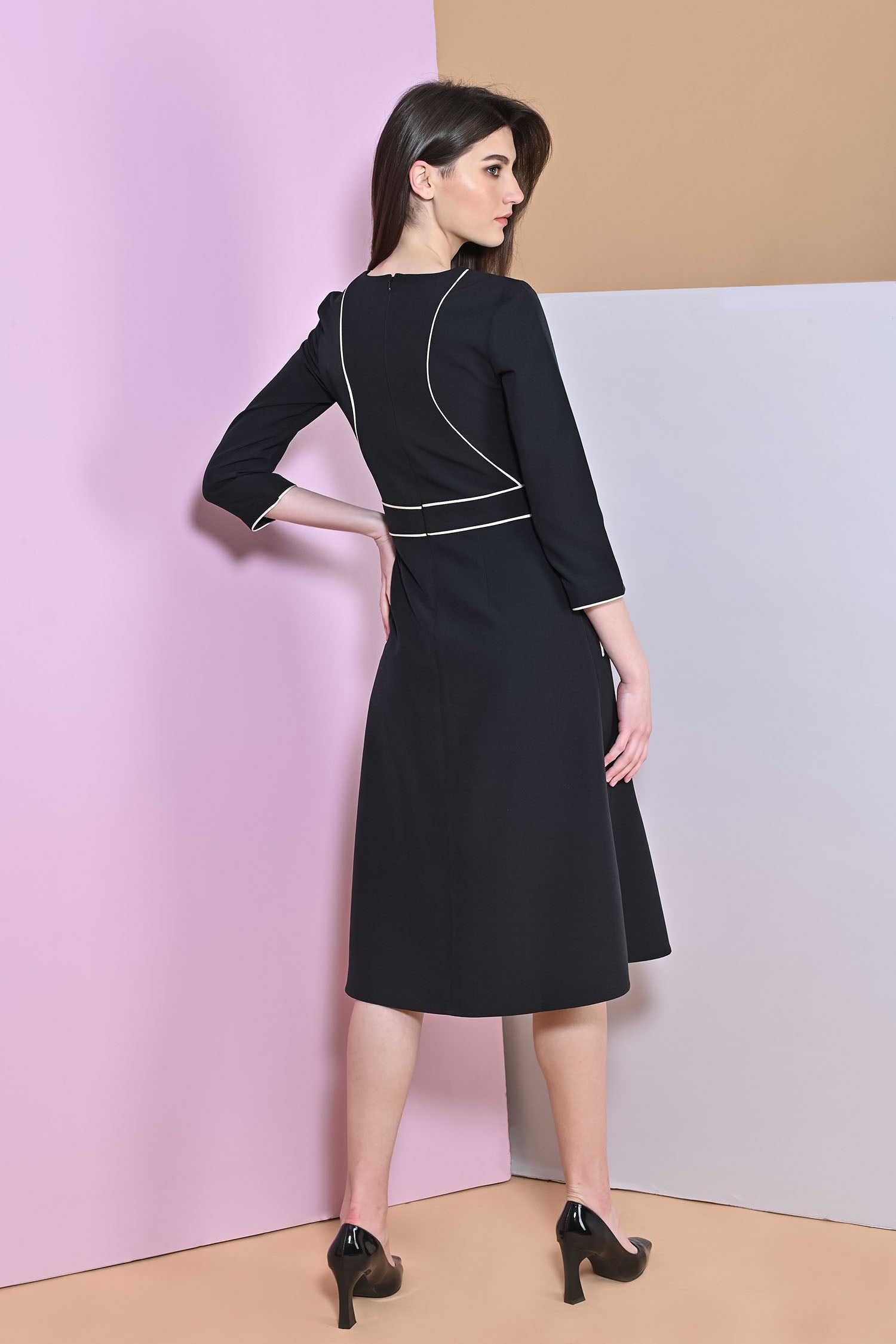 A-Line Black Slit Full Sleeve Dress