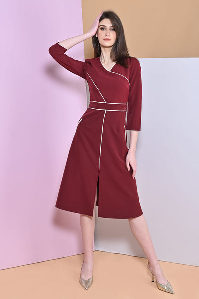 A-Line Sanguine Slit Full Sleeve Dress