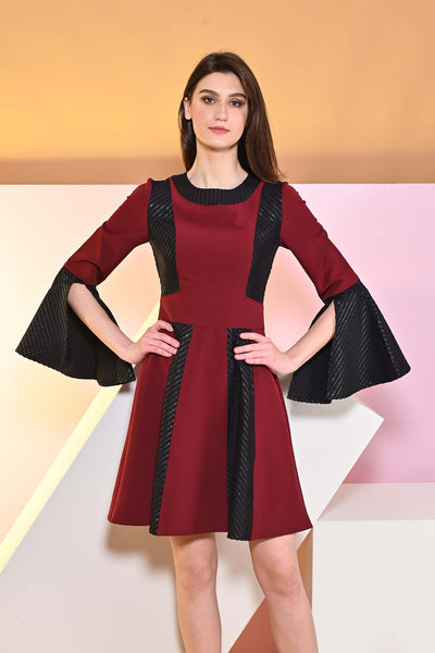 Sanguine Pitch flared dress with cape sleeves