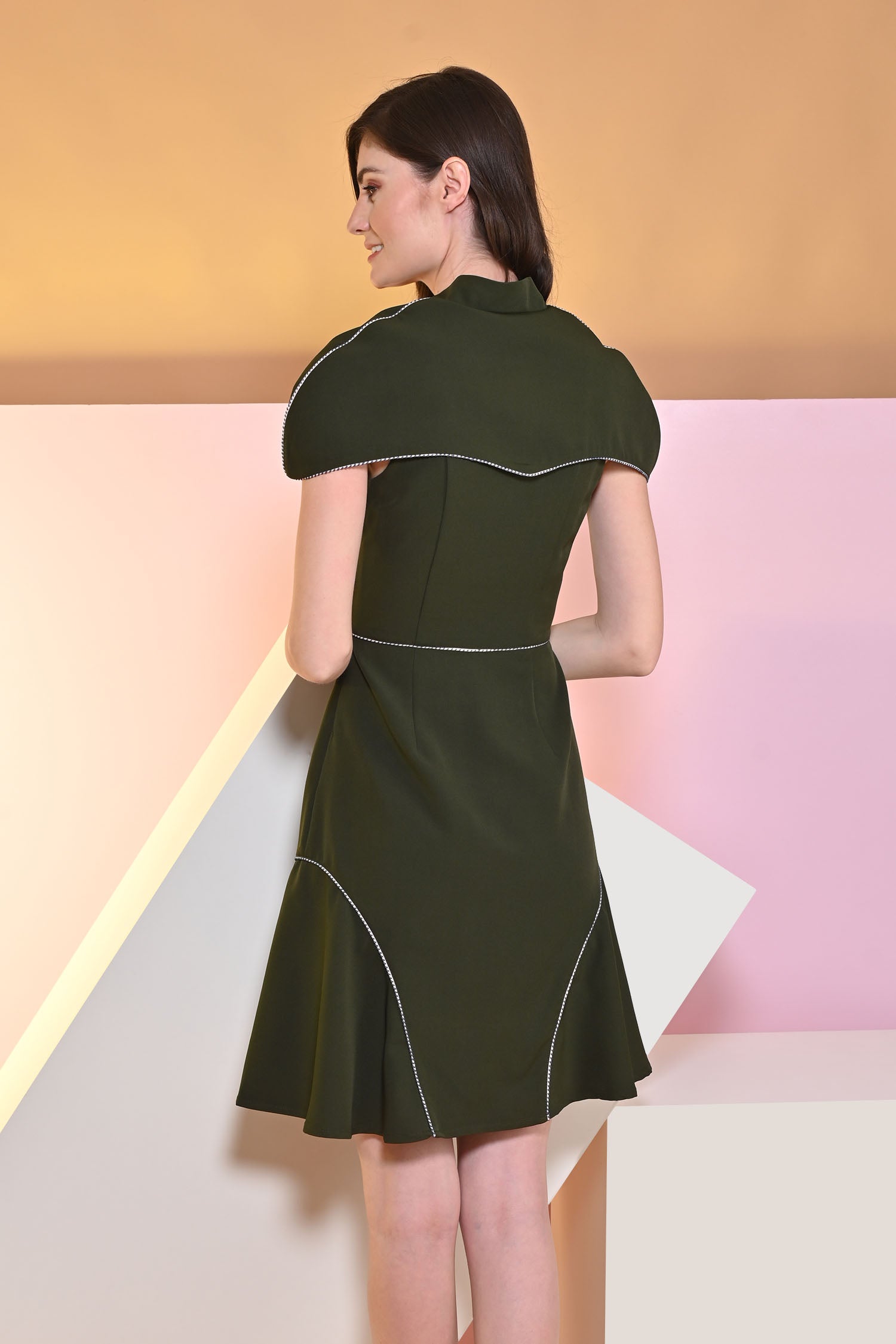Juniper Green Shoulder Cape Dress