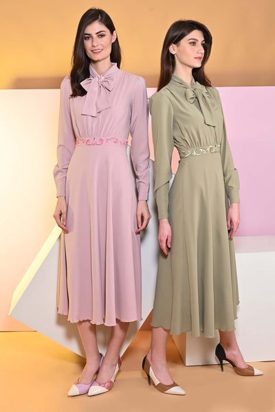 Azalea Long Neck Tie Collar Dress