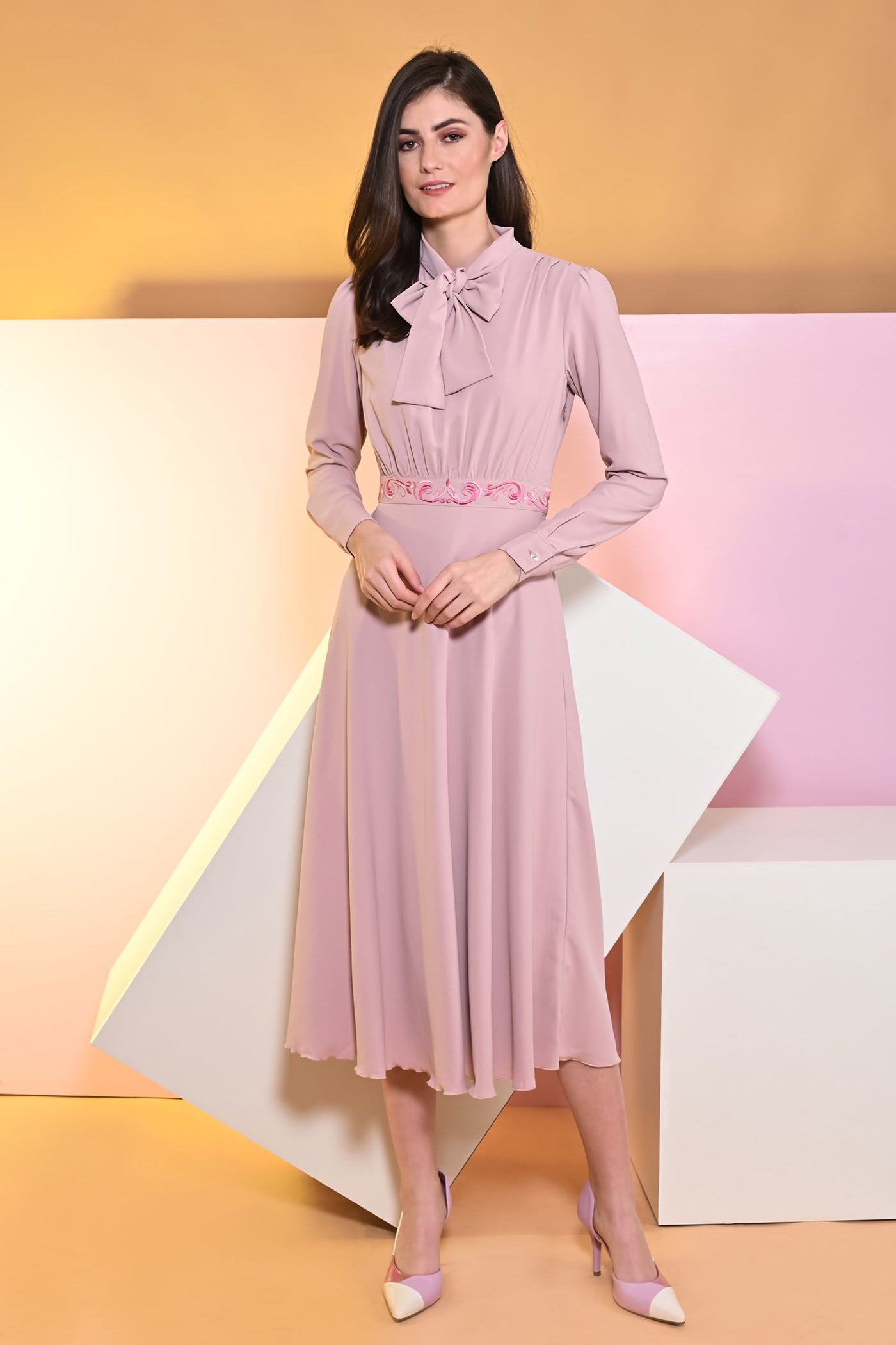 Azalea Long Neck Tie Collar Dress