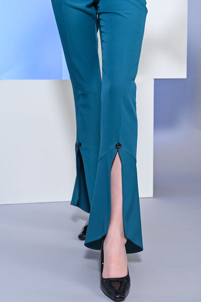 Teal Blue High Waist Flared Slit Trousers