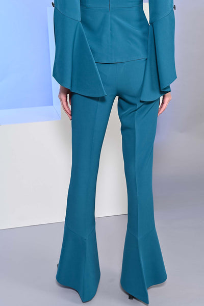 Teal Blue High Waist Flared Slit Trousers