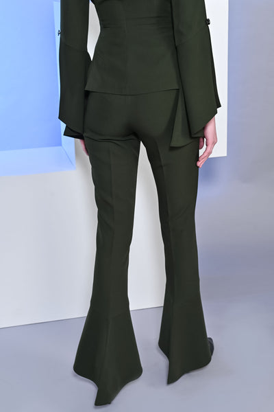 Juniper Green High Waist Flared Slit Trousers