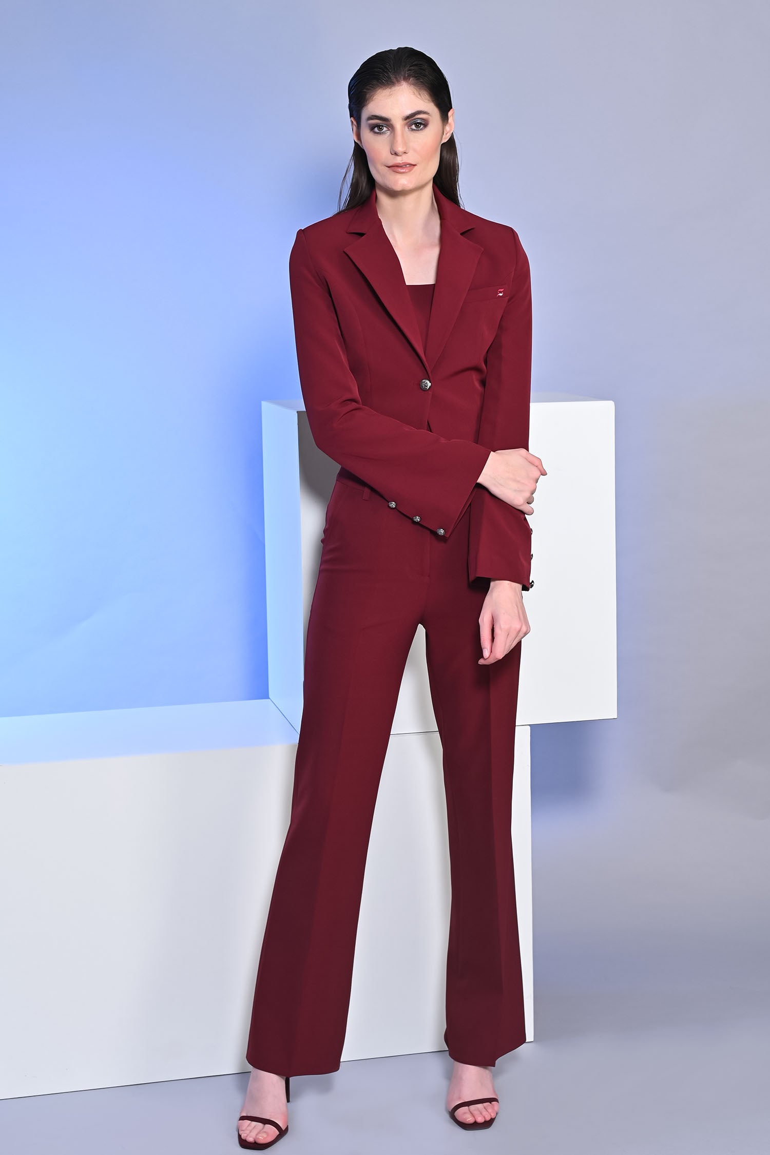 Cropped Sanguine Blazer With Flared Trouser