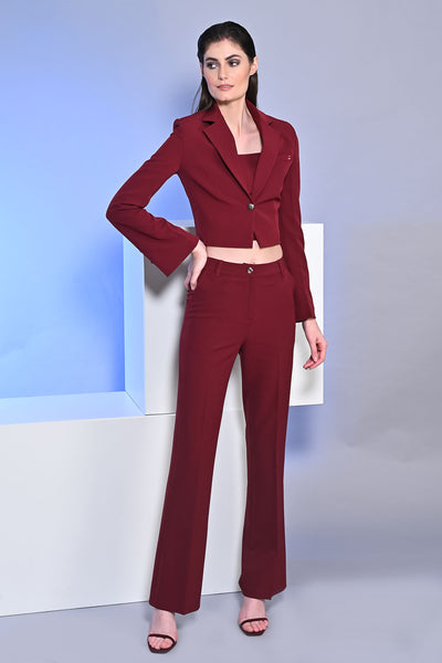 Cropped Sanguine Blazer With Flared Trouser