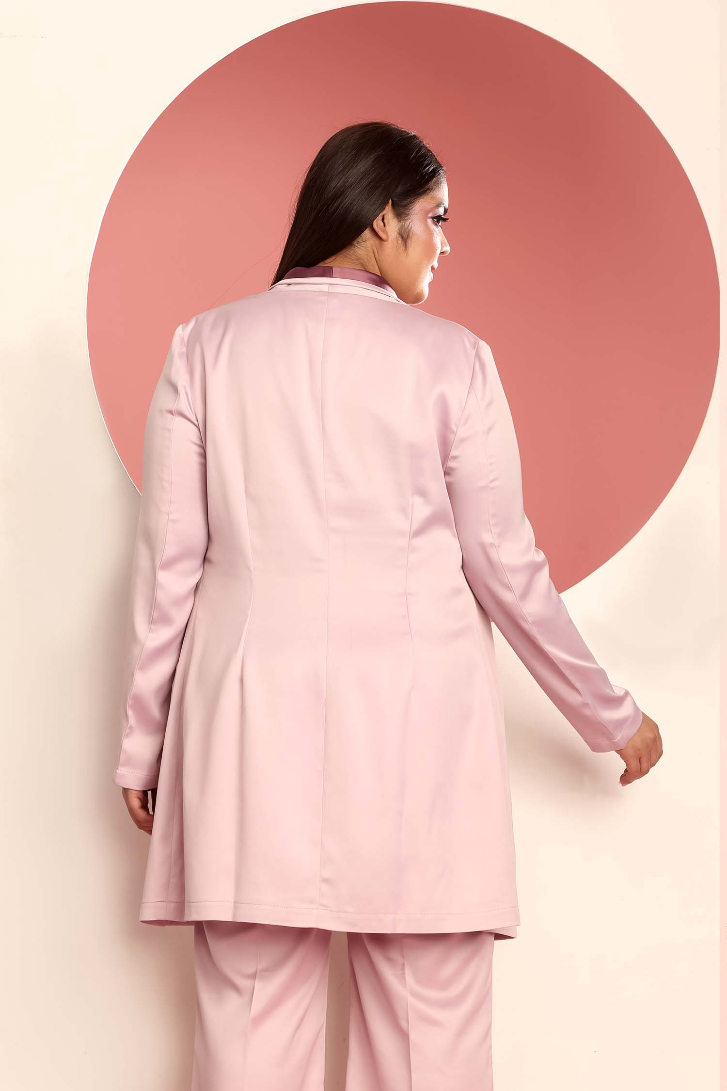 Bubble Gum Twilight Collar Blazer with Crop Top and Flared Pants