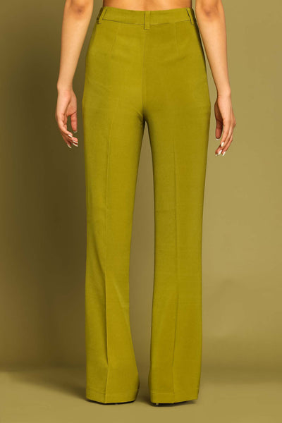 Olive Contrast Paneled Flared Trousers